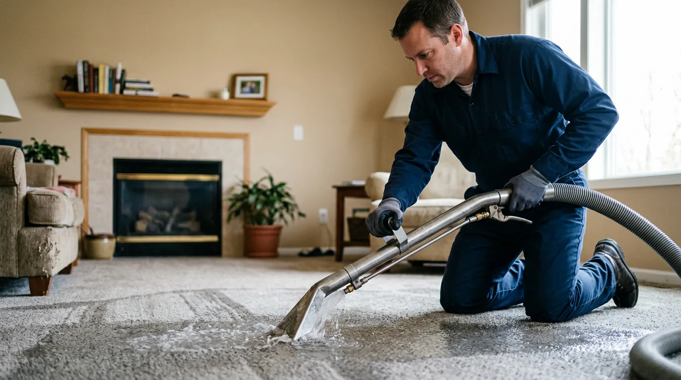 Water damage restoration technician working near Wolflake, IN